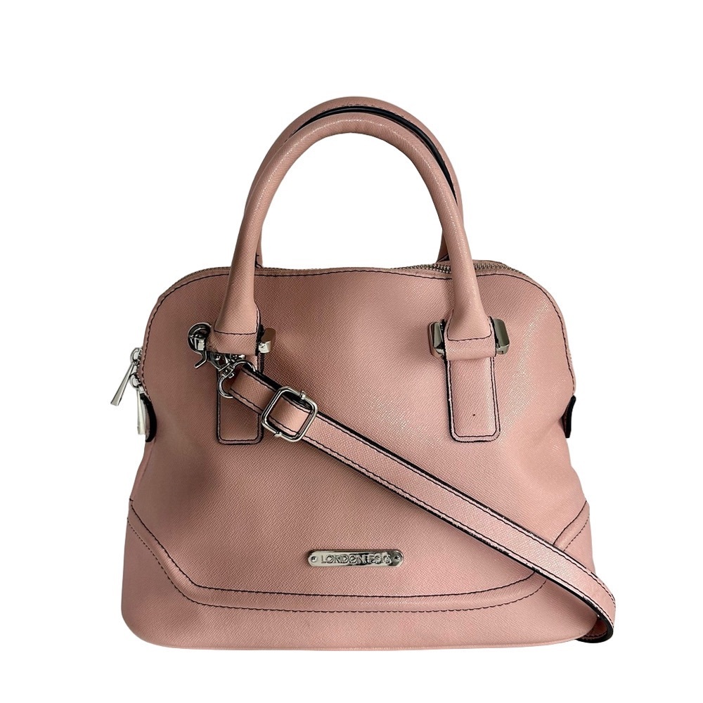 London Fog Pink Satchel Vegan Leather Convertible Shoulder Bag Silver Hardware
